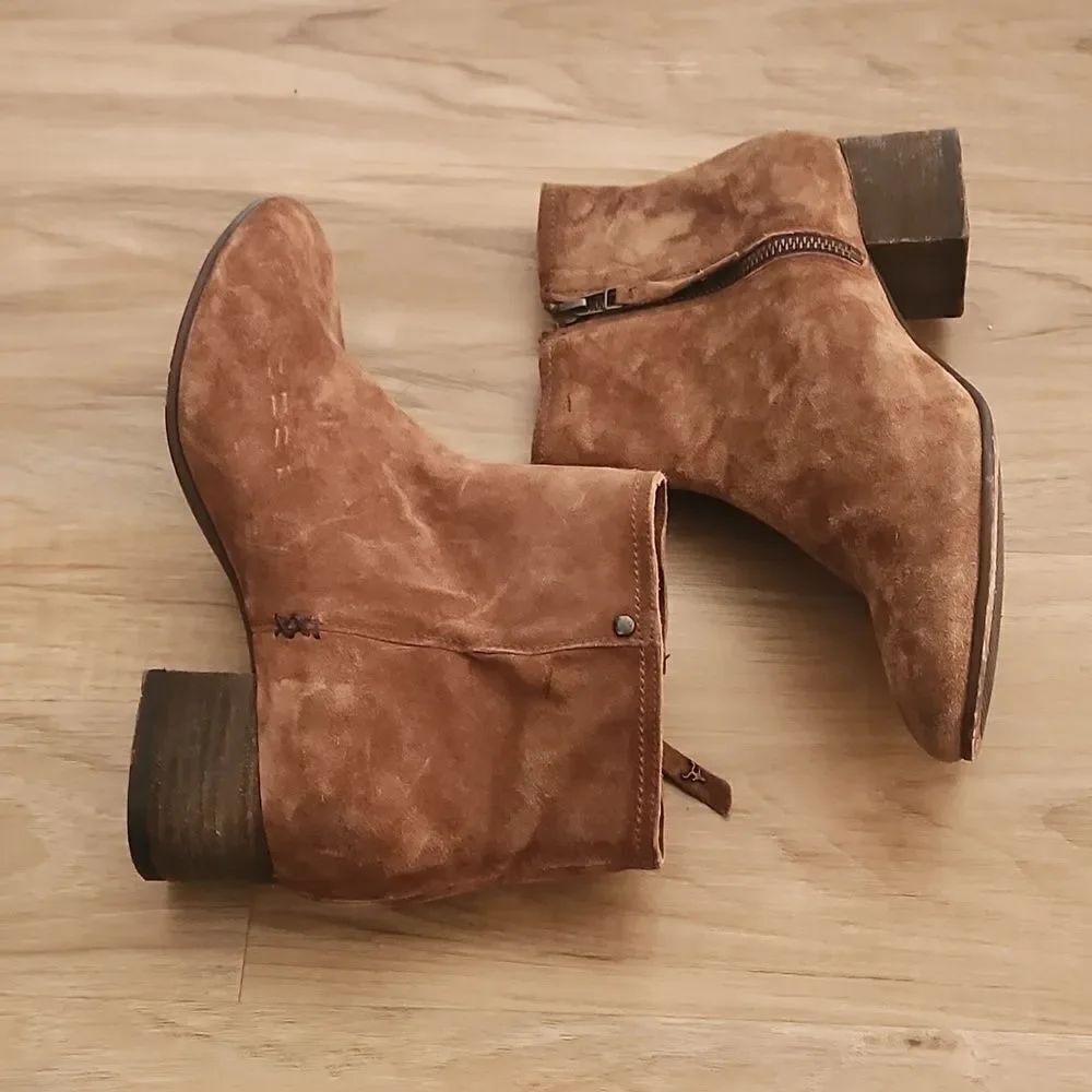 Trask Suede Leather Vivian Brown Zipper Booties